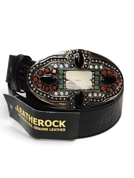 NWT Leatherock Southwestern Stone Buckle Belt Leather Strap Boho Mosaic 50 (4X) main image 4